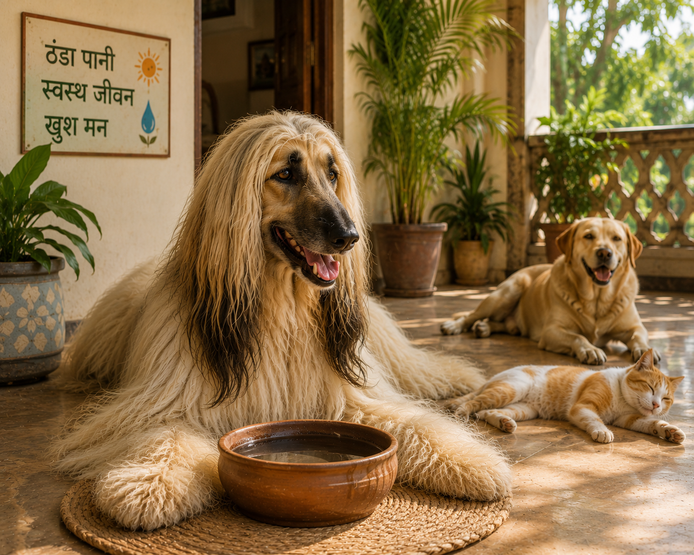 Hydrated Happy Afghan Hound at Home
