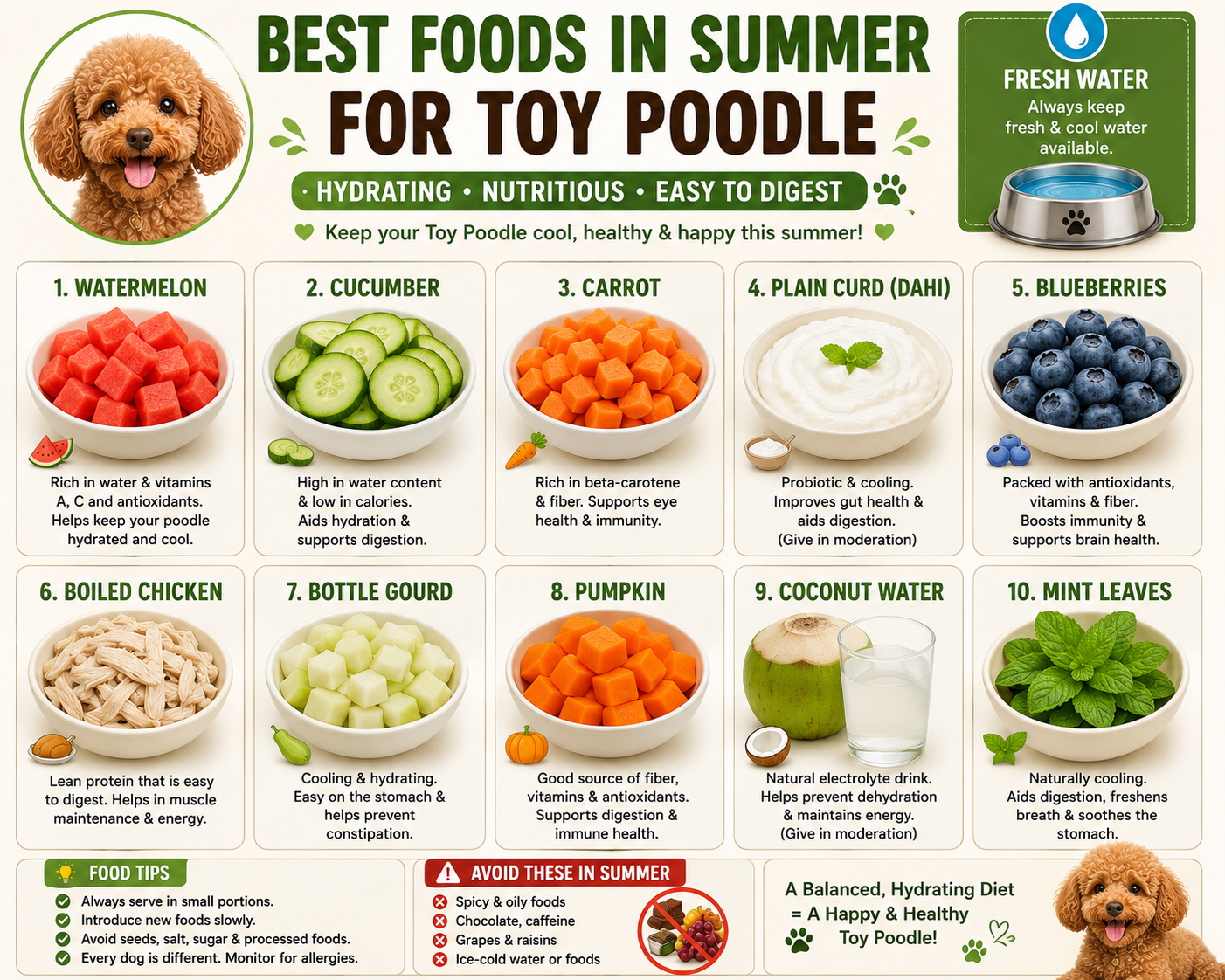 Best summer foods for Toy Poodle puppies and dogs in India